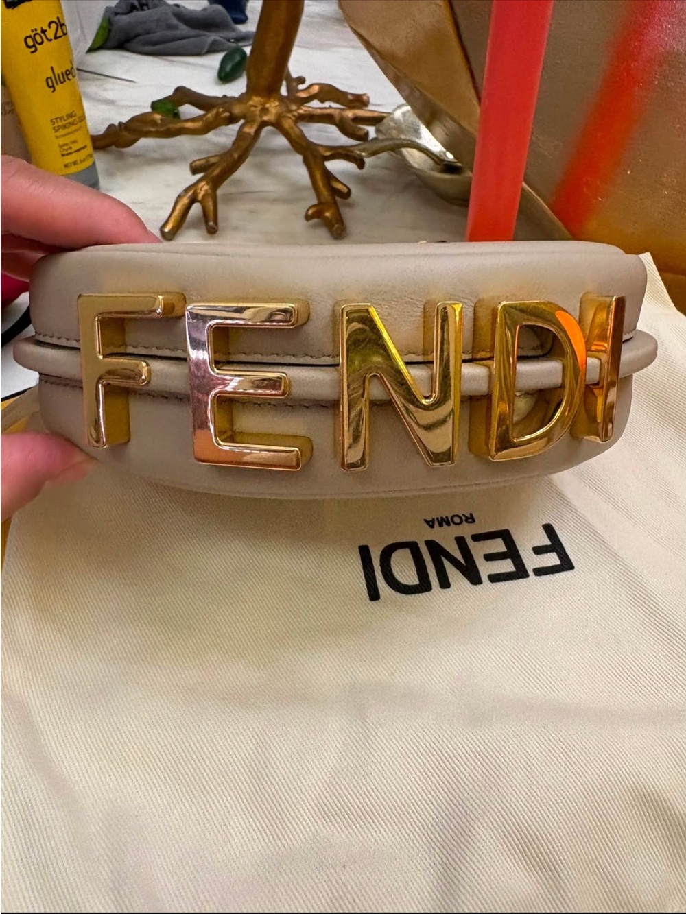 Fendi Mini Bag in Beige with Gold Lettering